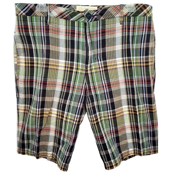 Canterbury of New Zealand Plaid Linen Mens Shorts Brown Green Drawstring Zip - Picture 1 of 14